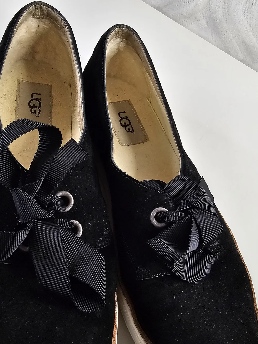 UGG Women's Black Suede Platform Lace-Up Shoes